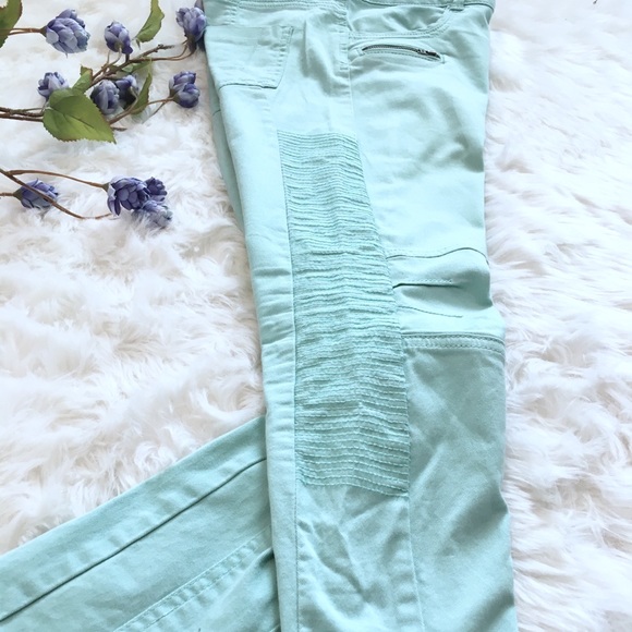 Mint Green jeans trapunto & articulated stitching - Picture 2 of 8